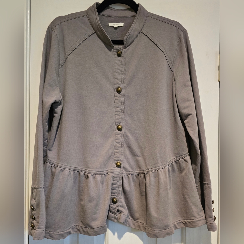 Women's grey Maurices ruffle hem knit military jacket Size Extra Large
